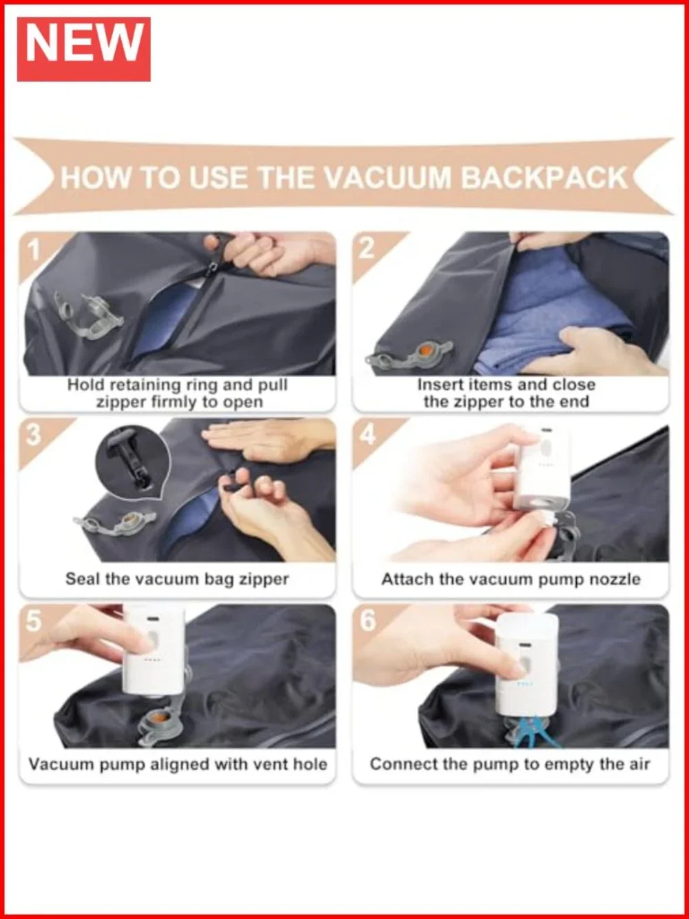 30L Travel Backpack with Vacuum Pump, Waterproof Carry On Daypack with Laptop